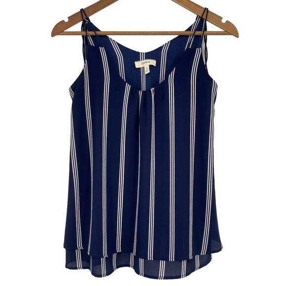 FREEWAY Tassel Tie Strap V Neck Tank Top Nautical Blue White Size Small Coastal - Picture 1 of 7